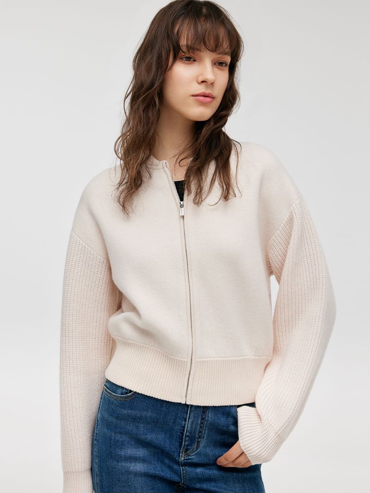 Wool Collarless Zip-Up Women Jacket