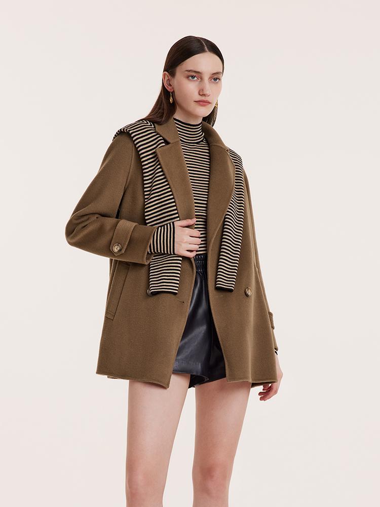 Mid-Length Notched Lapel Double-Faced Wool Women Coat