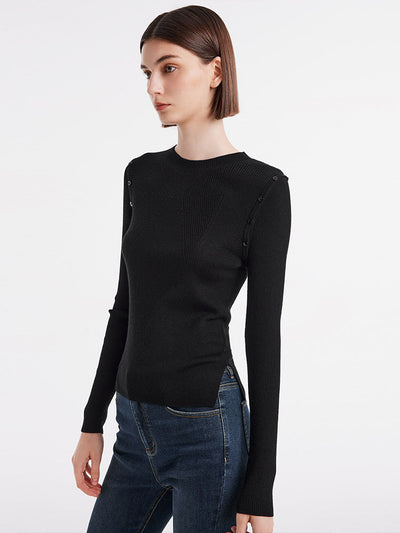 Detachable Sleeve Woolen Round Neck Women Sweater