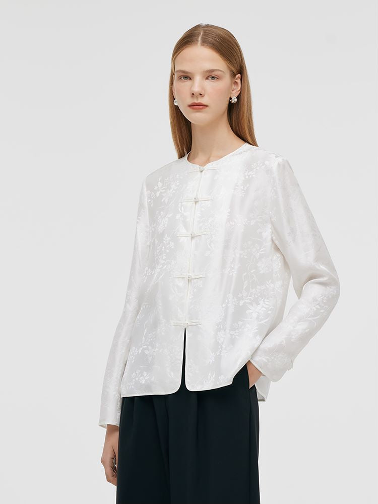 Mulberry Silk New Chinese-Style Jacquard Women Shirt