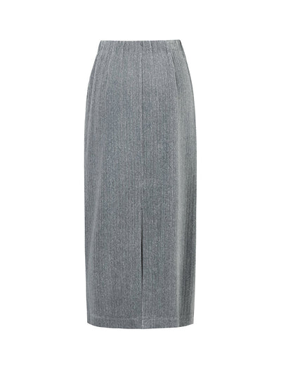 Stretch Back Slit Knitted Women Midi Skirt