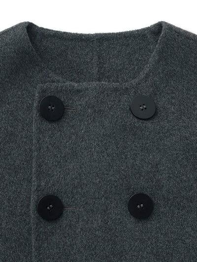 100% Wool Double-Breasted Women Overcoat With Beret