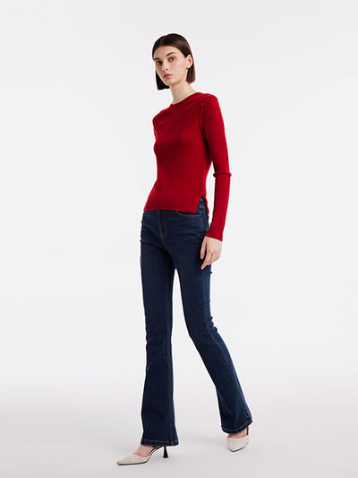 Detachable Sleeve Woolen Round Neck Women Sweater