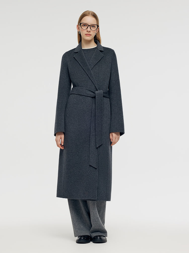 100% Wool Belted Women Overcoat