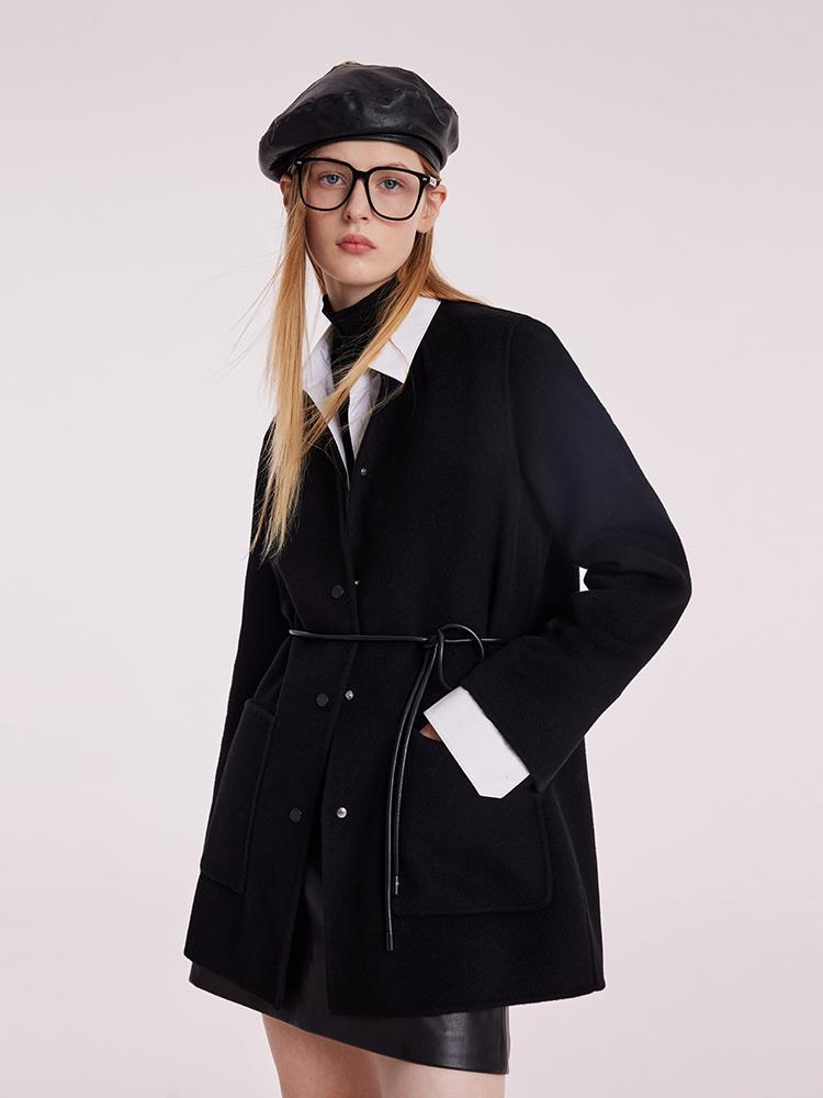 Tencel Wool Double-Faced Women Coat With Belt