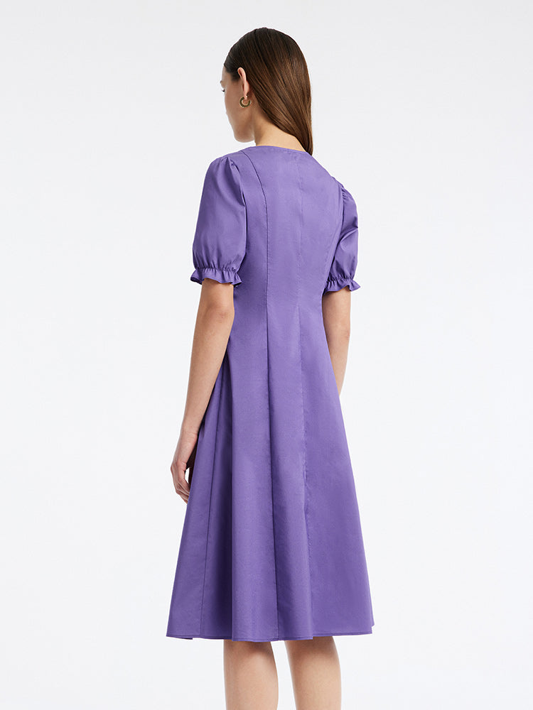 Gathered Waist Cotton Midi Dress