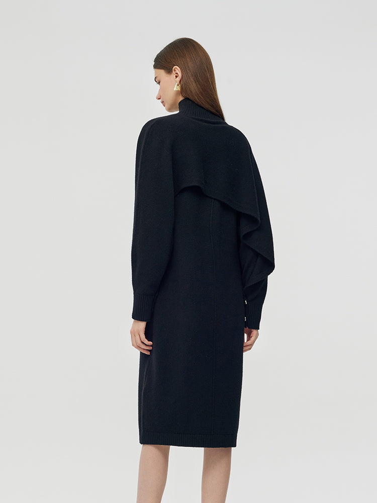 100% Wool Turtleneck Cloak And Dress Two-Piece Set