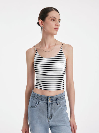 Striped Open Back Camisole With Detachable Bra Pads