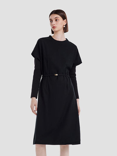 Cashmere And Woolen Double-Layer Pieces Midi Dress