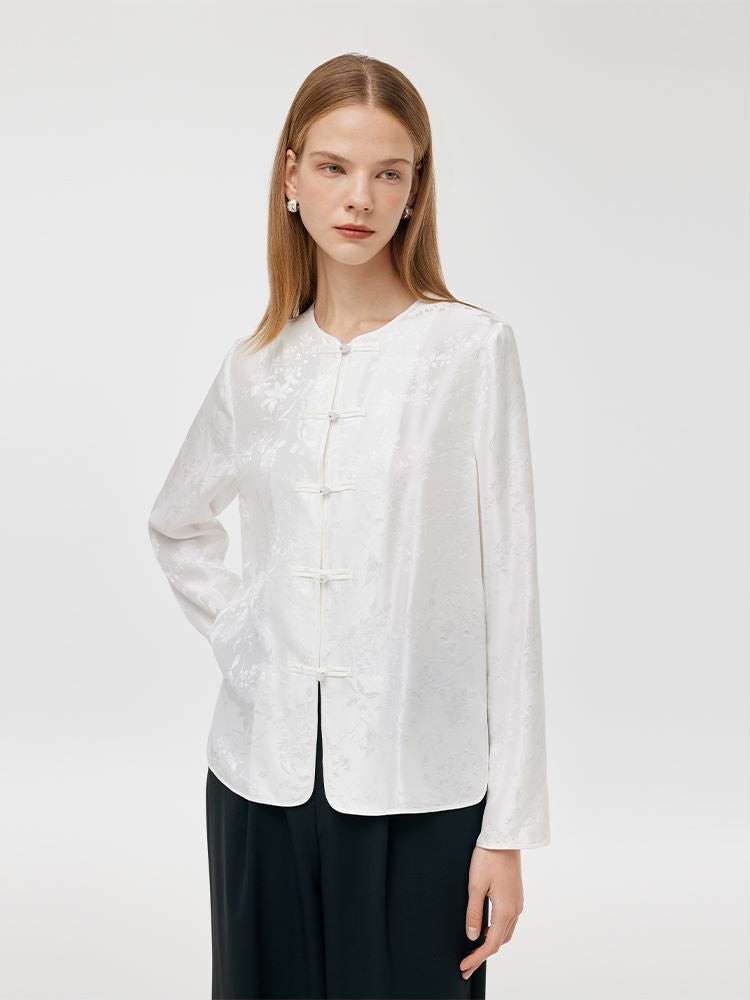 Mulberry Silk New Chinese-Style Jacquard Women Shirt