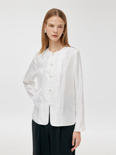 Mulberry Silk New Chinese-Style Jacquard Women Shirt