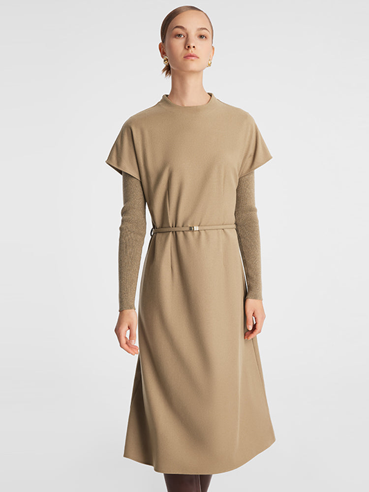 Cashmere And Woolen Double-Layer Pieces Midi Dress