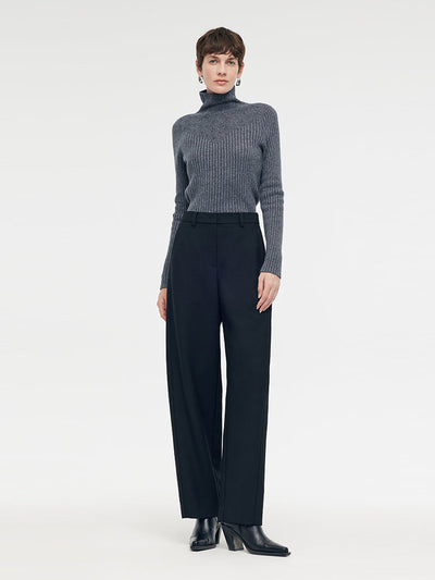 Wool Blend Women Full Length Pants