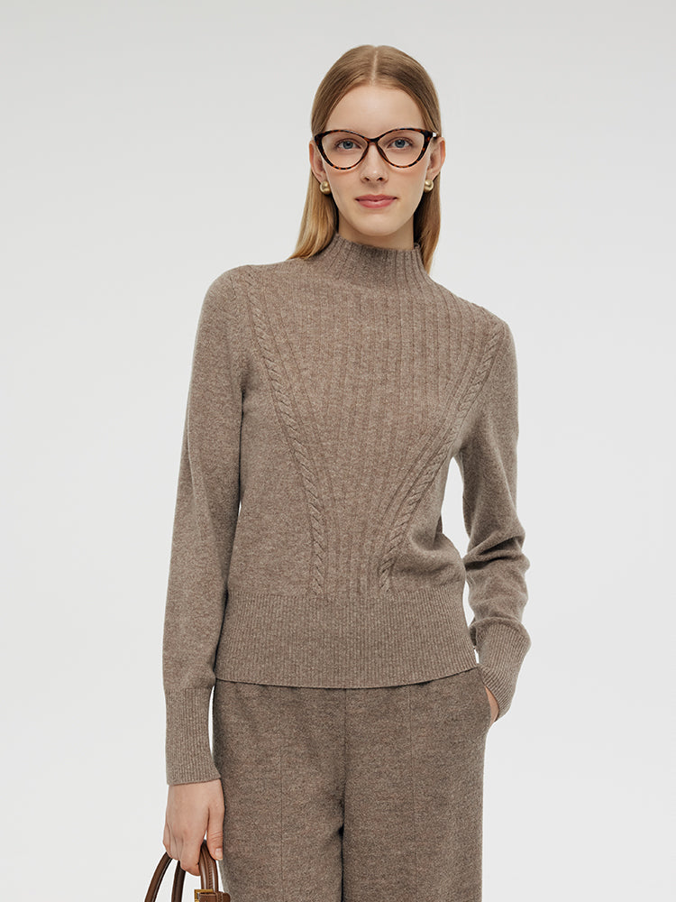 Machine Washable Wool Mock Neck Women Sweater