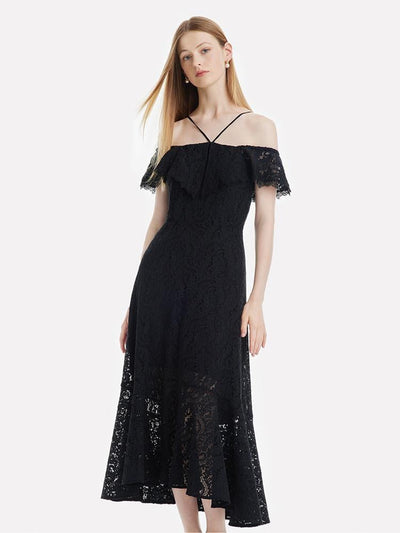 Hollow Lace Midi Dress