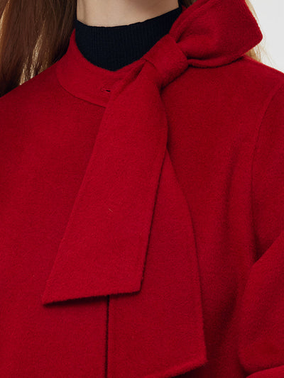 Tencel Wool Women Coat With Detachable Bowknot