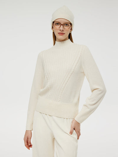 Machine Washable Wool Mock Neck Women Sweater