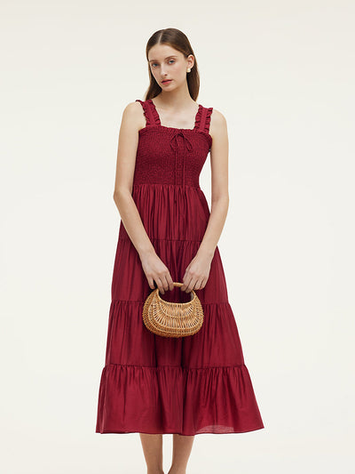 Tencel Ruffle Strap Women Maxi Dress