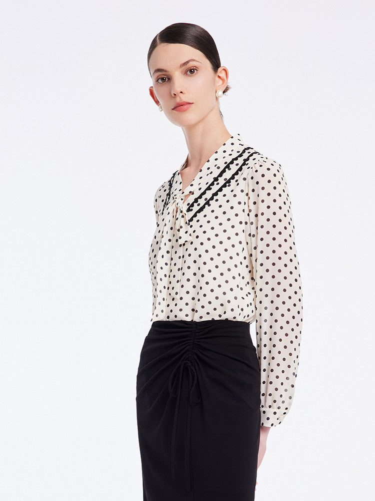 Polka Dots Tie Neck Shirt