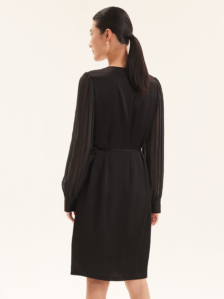 Triacetate V-Neck Long Sleeve Midi Dress