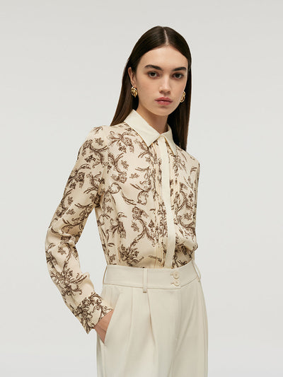 19 Momme Mulberry Silk Floral Printed Lapel Women Shirt