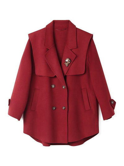 Tencel Woolen Double-Faced Coat With Detachable Shawl And Brooch