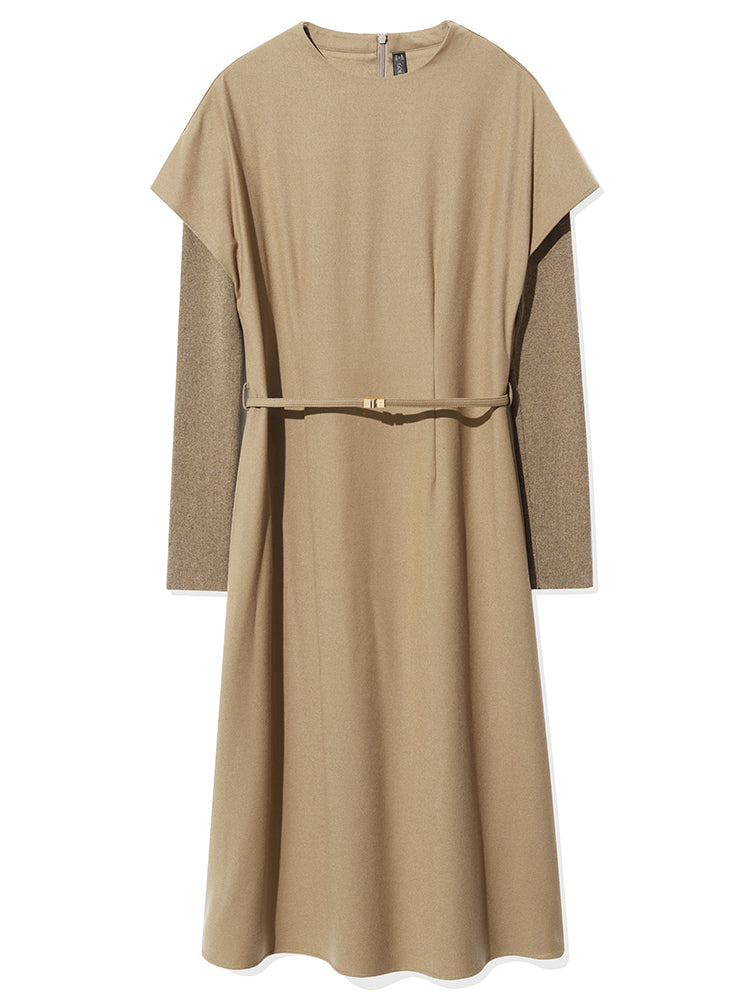 Cashmere And Woolen Double-Layer Pieces Midi Dress