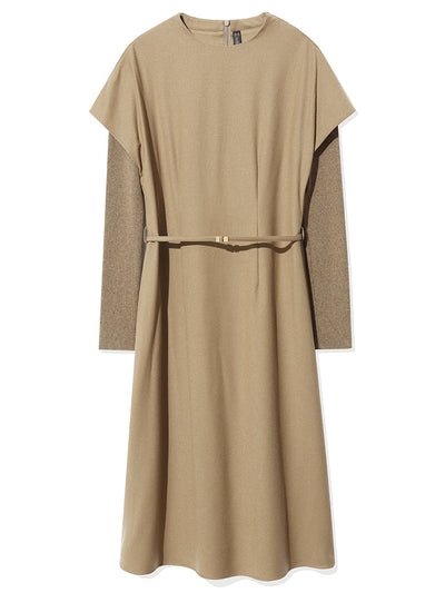 Cashmere And Woolen Double-Layer Pieces Midi Dress