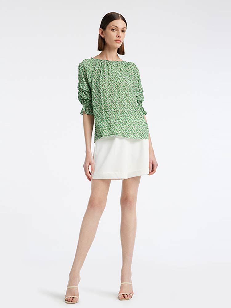 Green Floral Women Blouse And Shorts Two-Piece Set