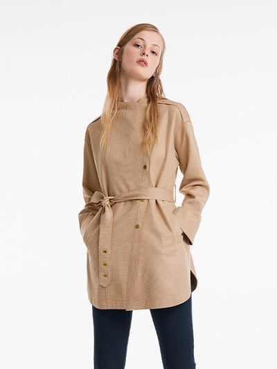 Faux Suede Women Trench Coat With Belt