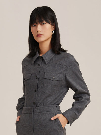 Grey Wool Shirt-Style Women Jacket