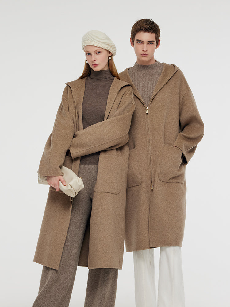 100% Cashmere Hooded Unisex Overcoat