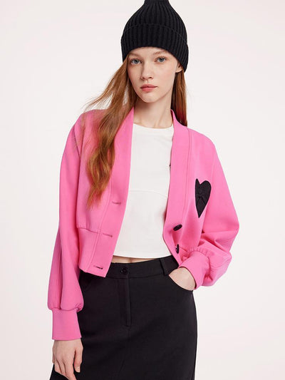 Pink Air Layer Heart Crop Women Jacket