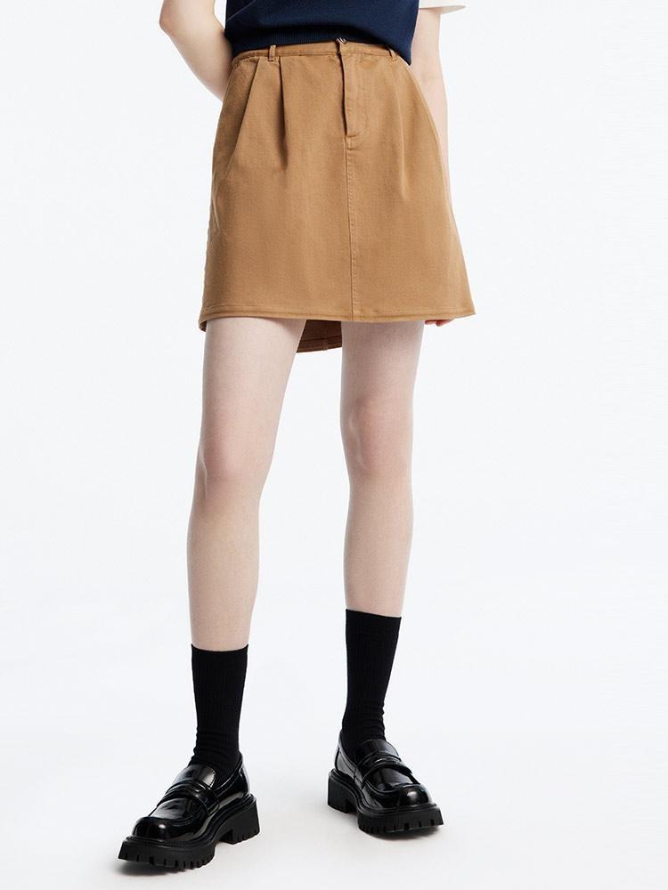 Camel A-Line Mini Skirt With Belt