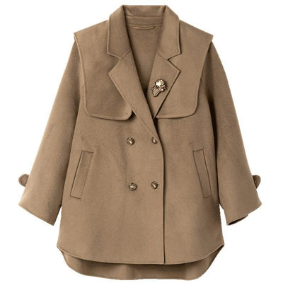 Tencel Woolen Double-Faced Coat With Detachable Shawl And Brooch