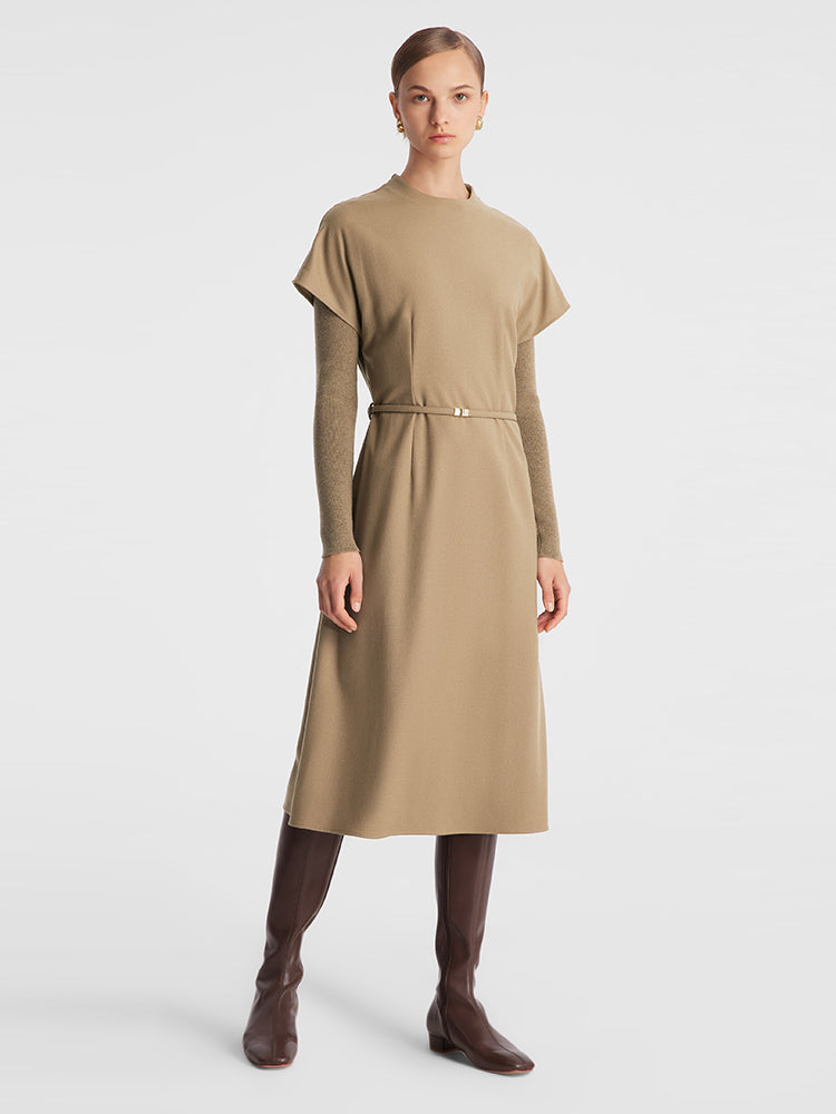 Cashmere And Woolen Double-Layer Pieces Midi Dress