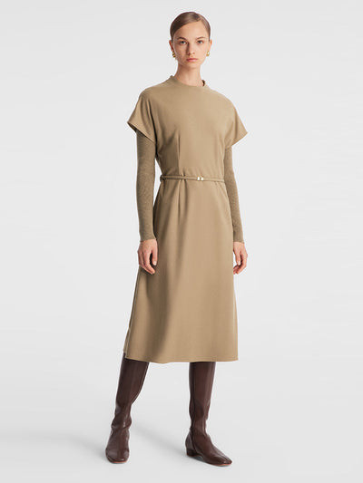 Cashmere And Woolen Double-Layer Pieces Midi Dress