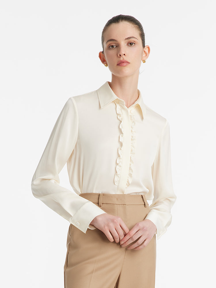 22 Momme Mulberry Silk Ruffle Women Shirt