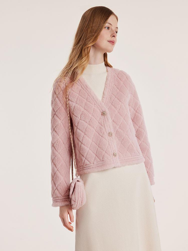 Pink Velour Short Coat With Bag