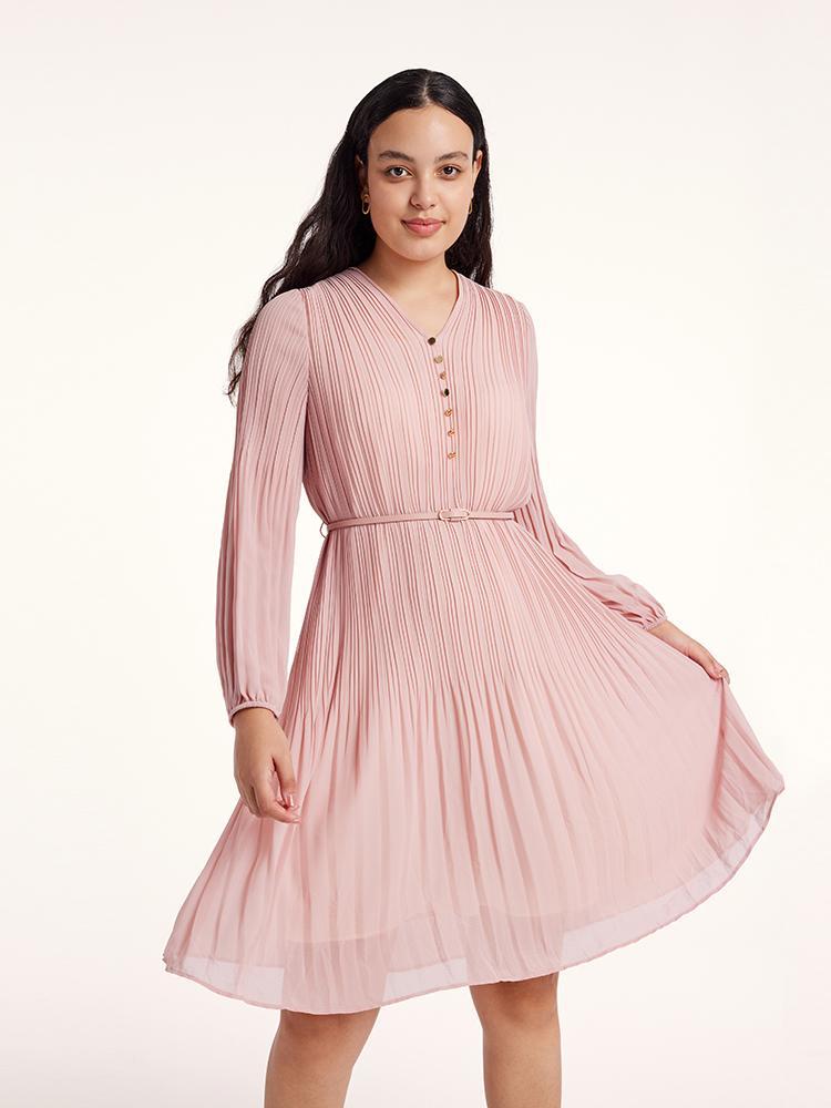 Pink Ruched Midi Dress With Belt