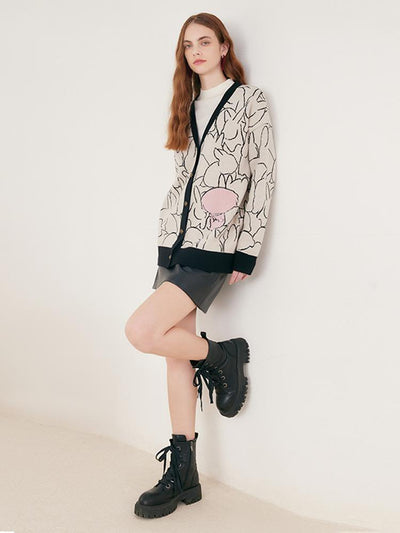 Woolen Jacquard Oversized Women Cardigan