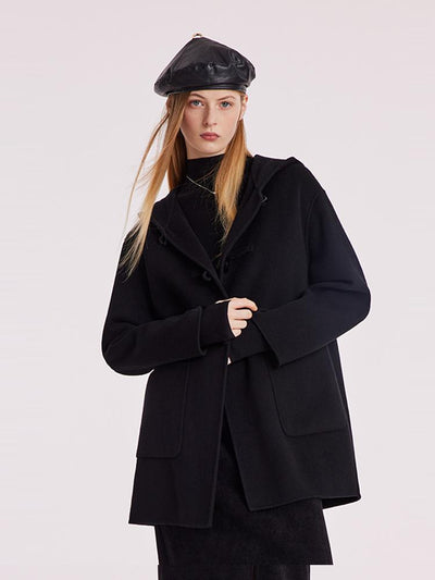 Tencel Woolen Horn Button Double Face Women Coat