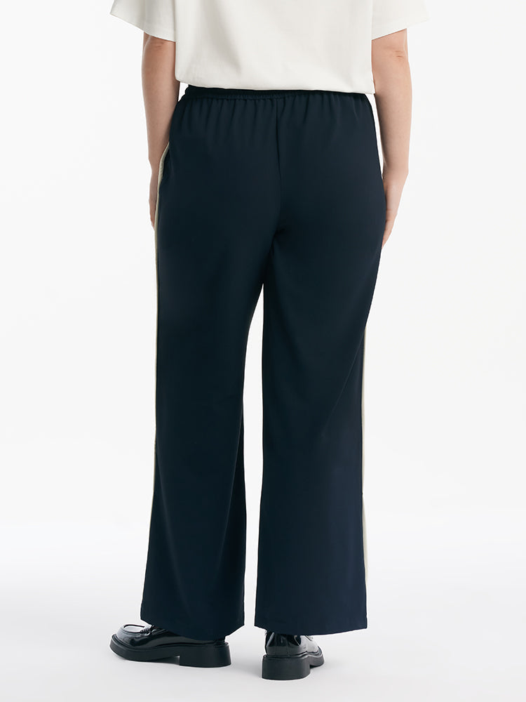 Contrast Trim Straight Women Pants With Elastic Waistband