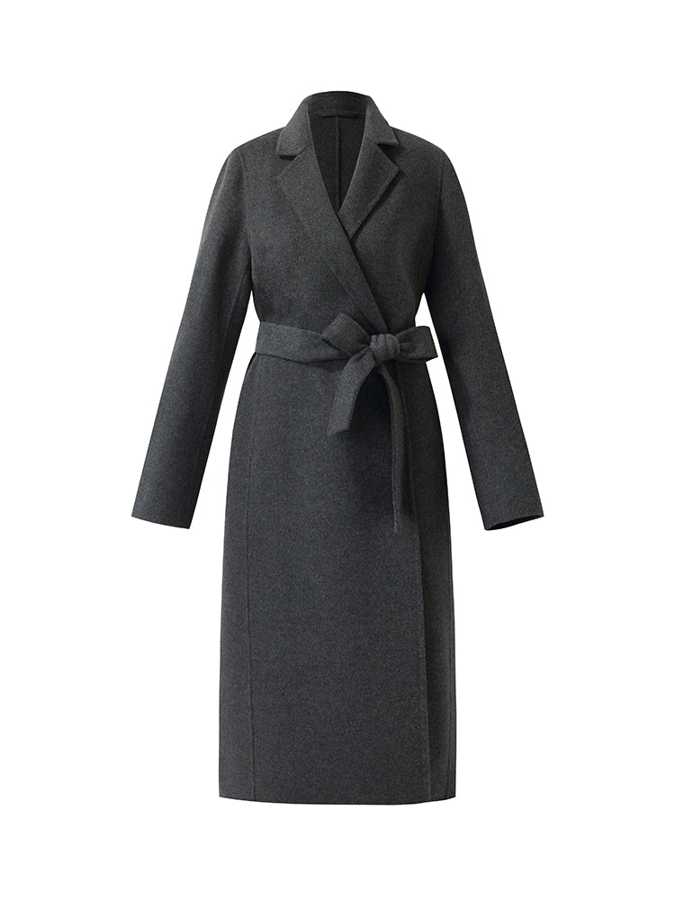 100% Wool Belted Women Overcoat