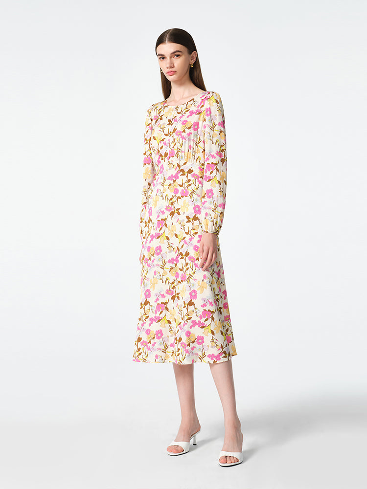 19 Momme Mulberry Silk Floral Printed Women Midi Dress