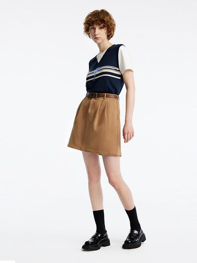 Camel A-Line Mini Skirt With Belt