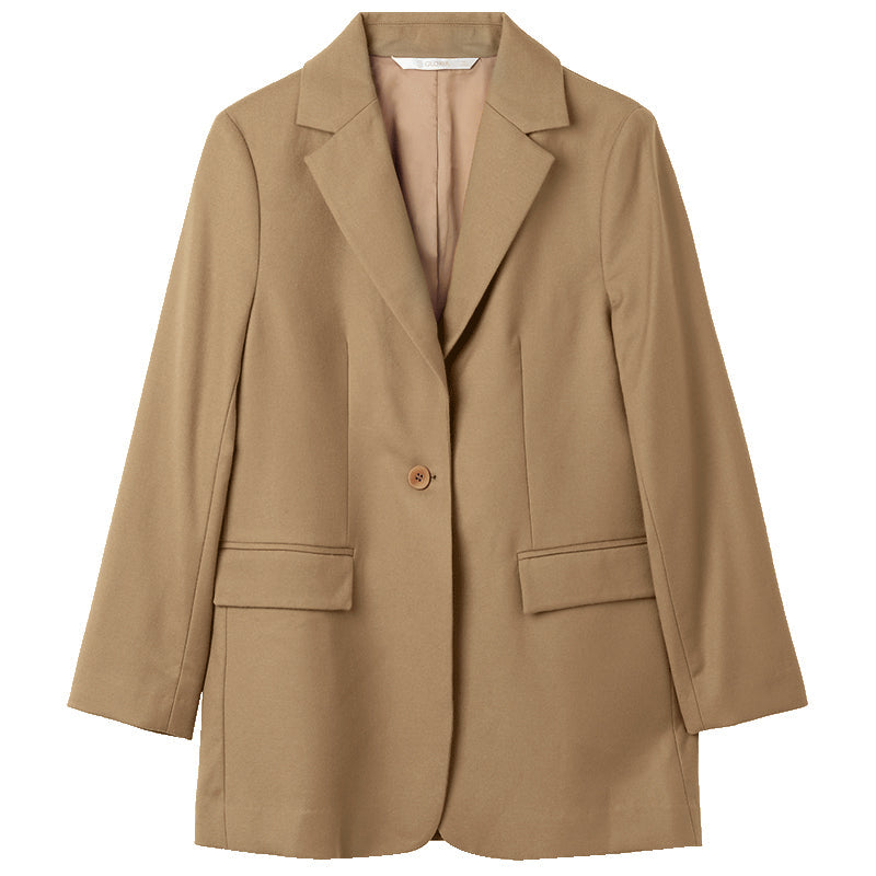 Khaki One Button Woolen Women Blazer