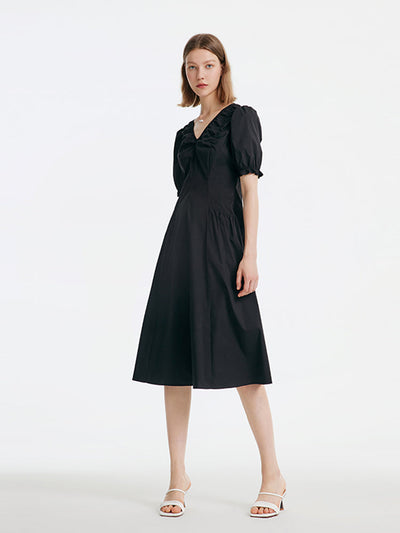 Gathered Waist Cotton Midi Dress