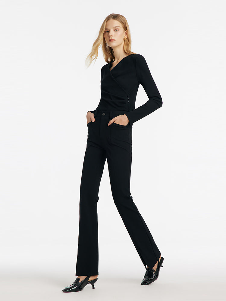 Stretchy High-Waisted Slit Women Pants