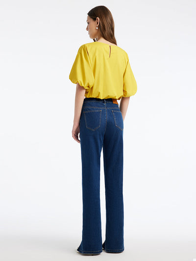 Yellow Crop Round Neck Blouse